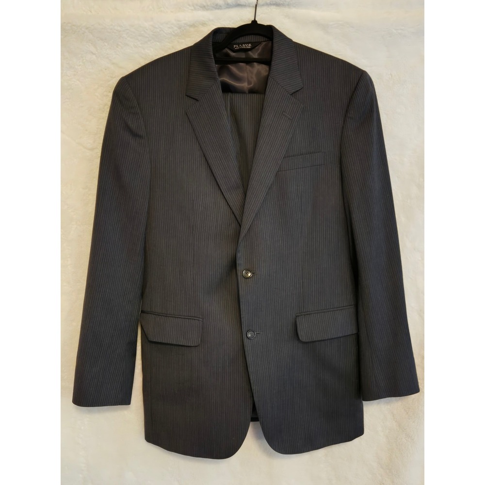 Jos. A. Bank Mens 40L Wool Pinstripe 2-Piece Suit‎ Charcoal Grey Pants 34×34